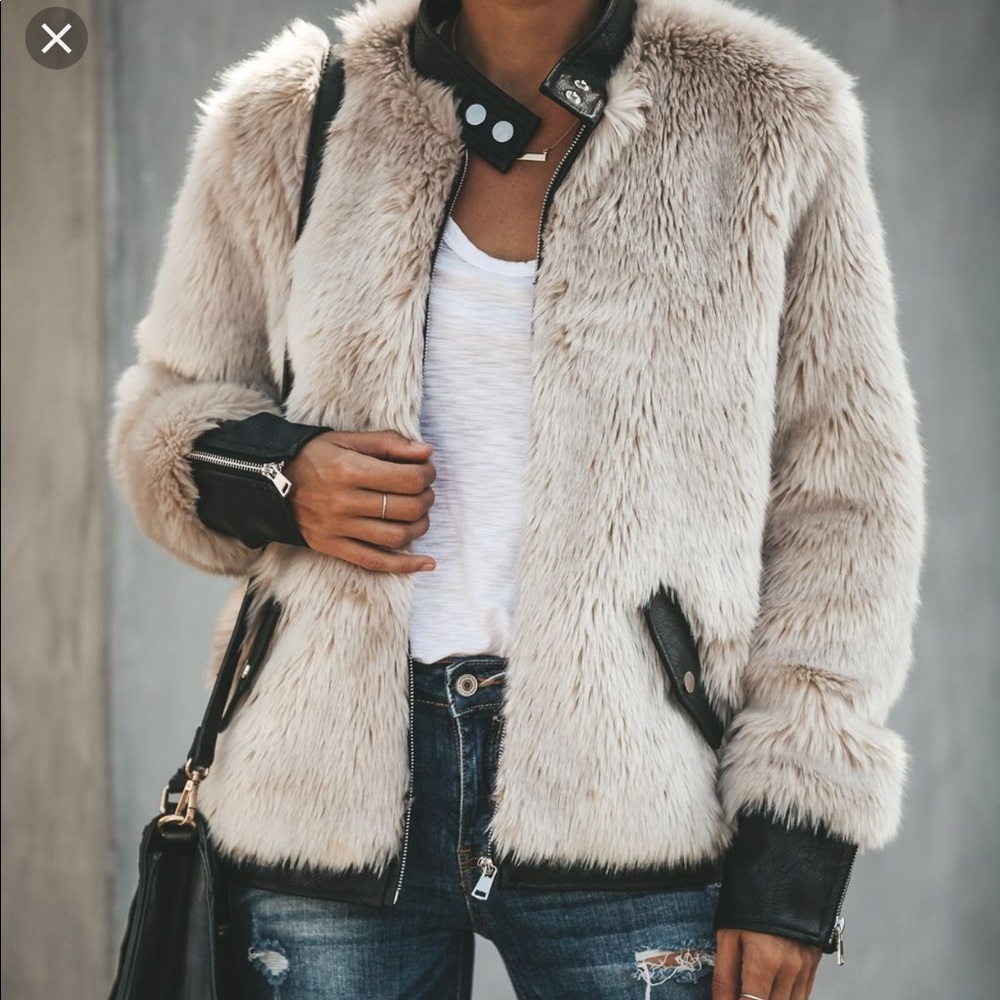 Faux Fur & Leather Trimmed Jacket